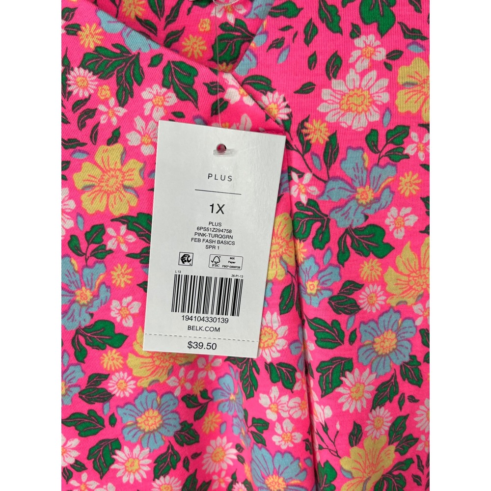 Kim Rogers Plus Size 1X Pink‎ Floral V-Neck 3/4 Sleeve Top Shirt - Picture 2 of 6